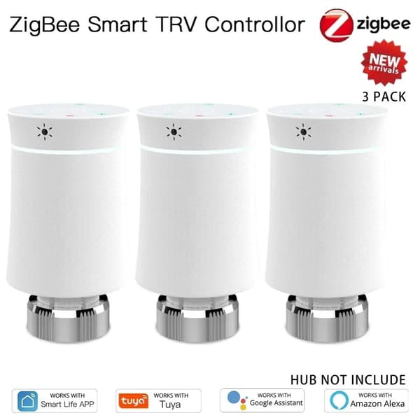 Smart TRV Radiatorventil, Programmerbar Termostat, Styring med Stemmesignal,3PCS Hvid Ventil