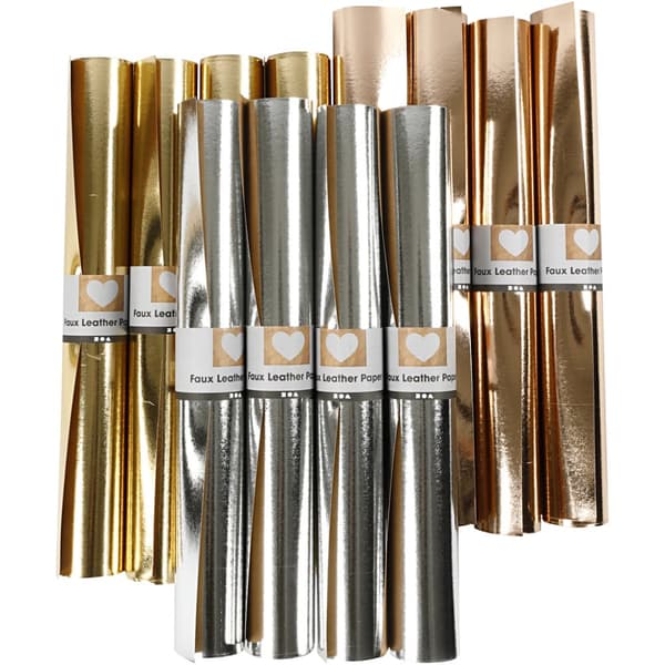 Storpack Läderpapper - Guld, Rosaguld, Silver - 12x1 meter