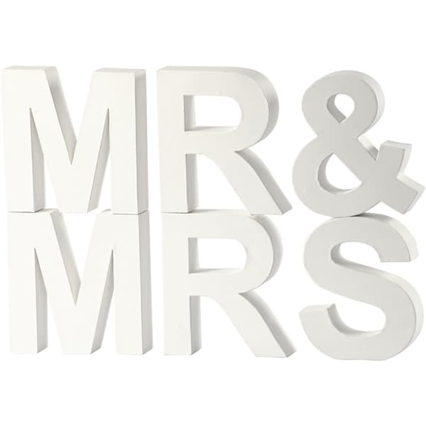 Bokstäver - MR & MRS  - H: 17,5 cm - Djup 4,5 cm - Vit
