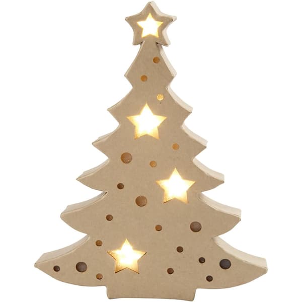 Pappfigur med ljus - Julgran - 27 cm X 21,5 cm - Djup 4 cm Beige
