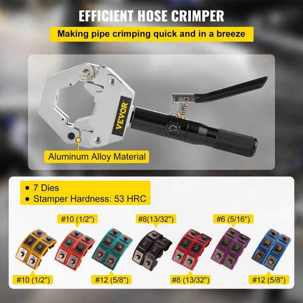 AC Slange Crimper Kit, Manuel Betjening, 7 Dies Inkluderet