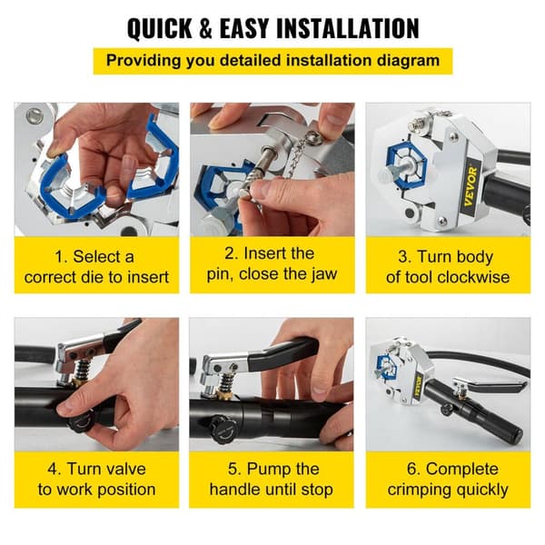 AC Slange Crimper Kit, Manuel Betjening, 7 Dies Inkluderet