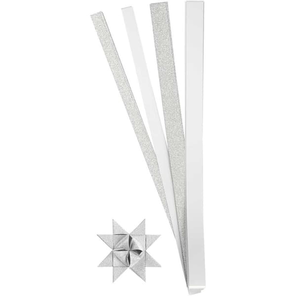 Stjärnstrimlor - Vit, glitter och lack - 40 mixade