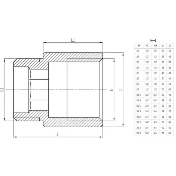 Kromattu messinkijatko 3/4"" 15 mm