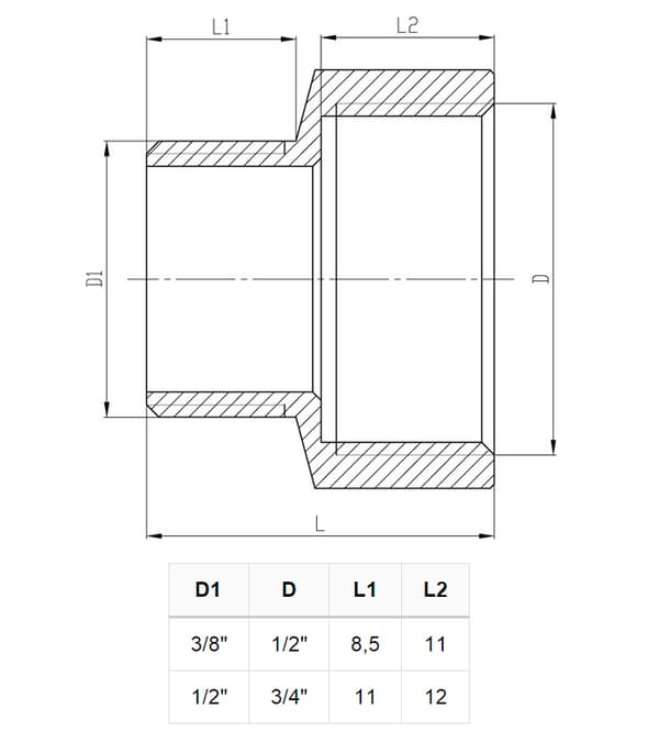 Forkromet messing reduktionskobling 1/2"x3/8"" GW/MZ