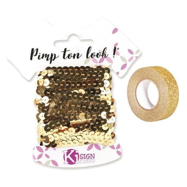 6 gyllene paljettband 6 m + gyllene glitter maskeringstejp 5 m