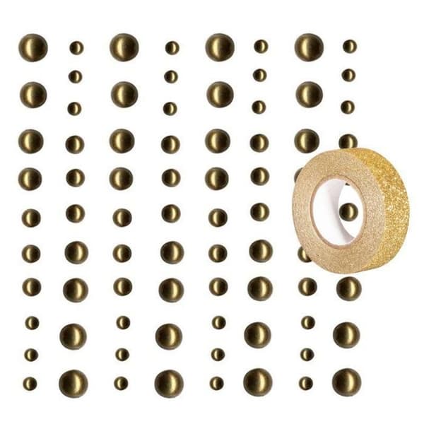 80 ljusguld självhäftande pärlor + guldglittermaskeringstejp 5 m