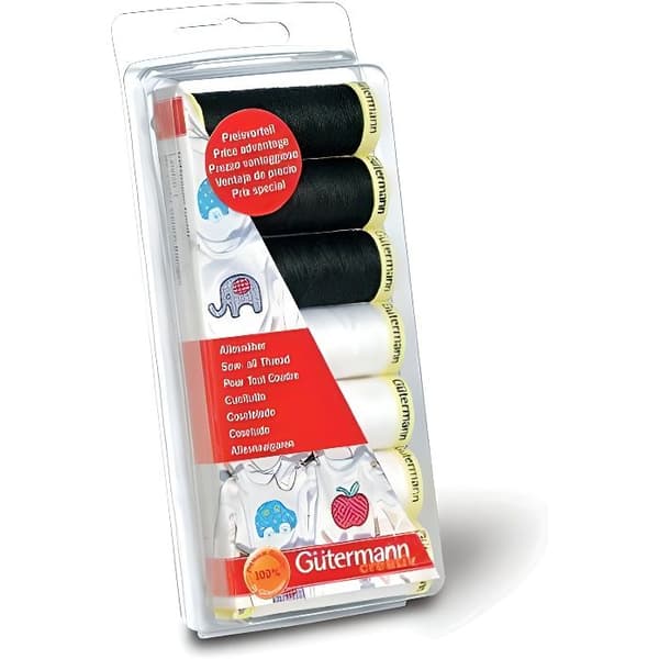 Gutermann 7 x 100 m 100 procent Polyester Sy all tråd Svart/Vit - 7311101