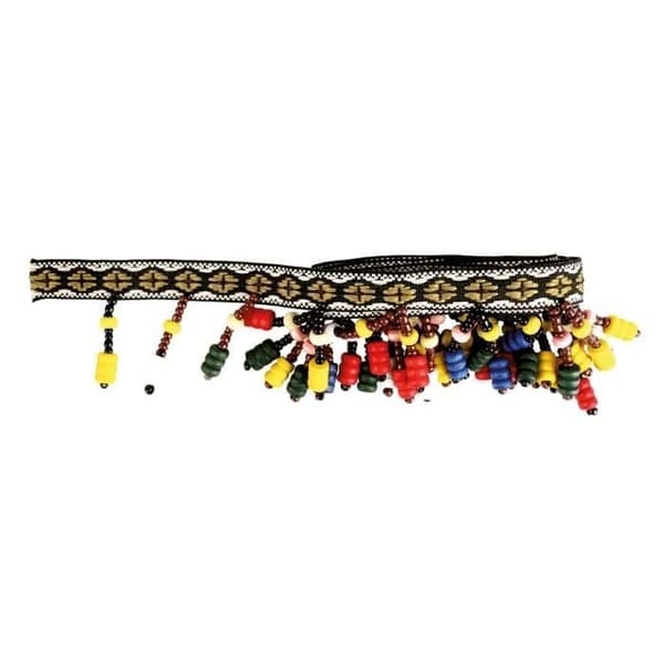 Brun tryckta band med pompom och rocailles Bredde 12 mm