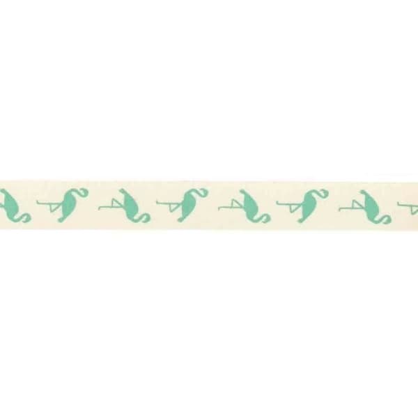 Grön flamingo tryckt bomullsbands 1,5 cm 2 m