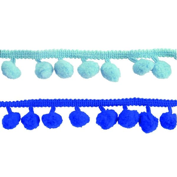 Galonband med pom-poms 8mm blå