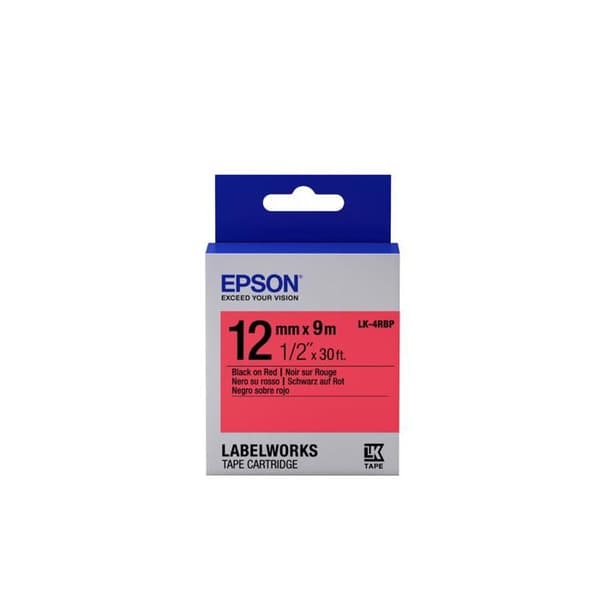Epson LabelWorks LK-4RBP Svart på röd rulle (1,2 cm x 9 m) 1 rulle(r) etiketttejp för LabelWorks LW-1000, LW-300,...