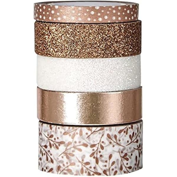 Set med 5 dekorativa band - Roséguld - Pailletter och metall - 1,2 cm till 1,8 cm - 2 m till 6,5 m