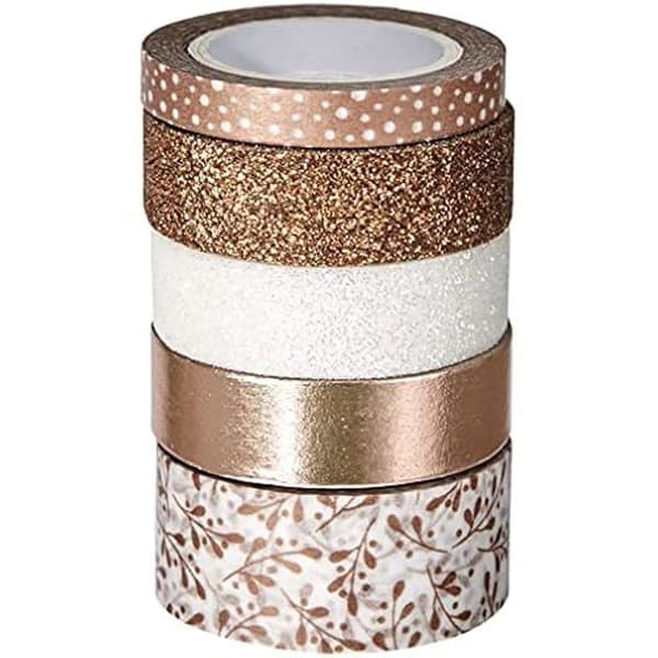 Set med 5 dekorativa band - Roséguld - Pailletter och metall - 1,2 cm till 1,8 cm - 2 m till 6,5 m