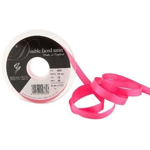 Berisfords 3501 Dubbelvikt satängband 20 m x 10 mm, Klarröd - 3501-SP-10
