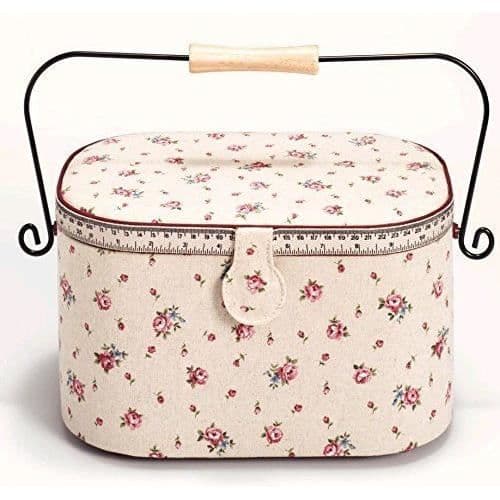 Prym Delicate Country Rose tryckt band och kantkorg med handtag, linne/metall/trä, elfenben, storlek