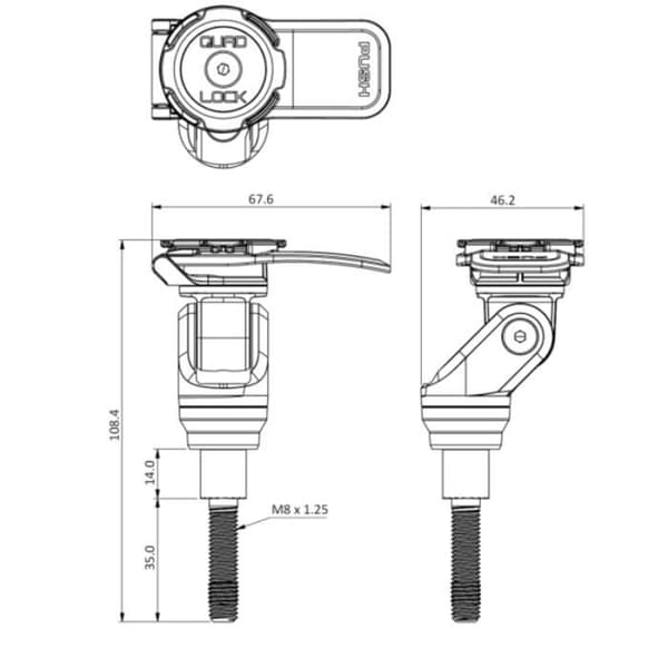 Stöd för motor med gängstång - QUAD LOCK - Svart - Justerbar till 135 grader - Elegant design - Säker montering