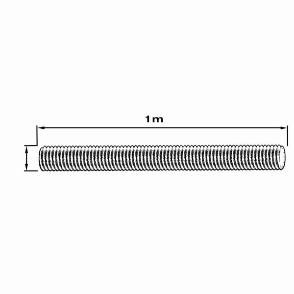 Gevindstang M10 x 1000 mm, styrkeklasse 4.8 af stål, DIN 976, 5 stk.