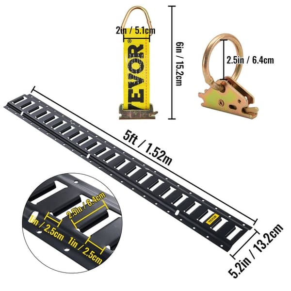 E-Track Sidontakisko - 4/6/16/28 kpl teräskiskoja, 1 x 2,5 uraa, yhteensopiva O- ja D-renkaiden kanssa 5ft 28pcs