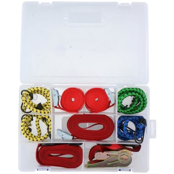 Elastiska band och spännband - DUNLOP - Paket med 4 - Vit färg - Krokar inkluderade - 8 delar