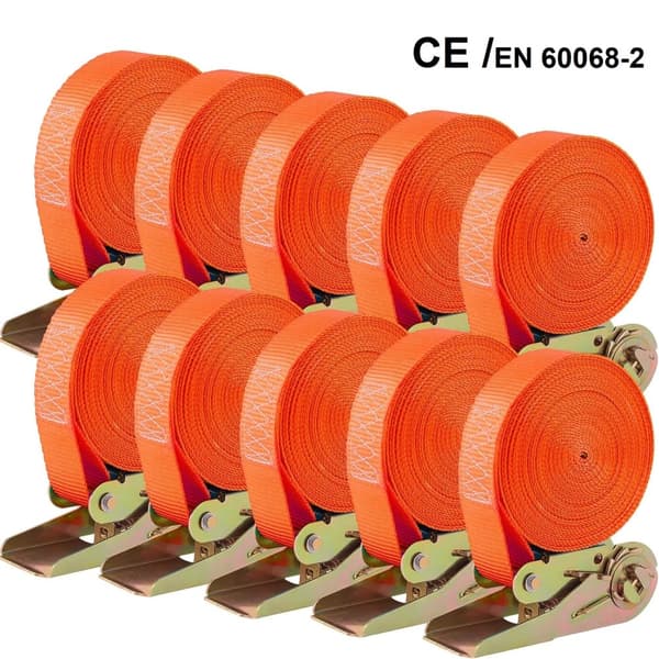Ratchet Spännband, 6m Längd, 800kg Dragstyrka, Förpackning med 10 stycken,Orange