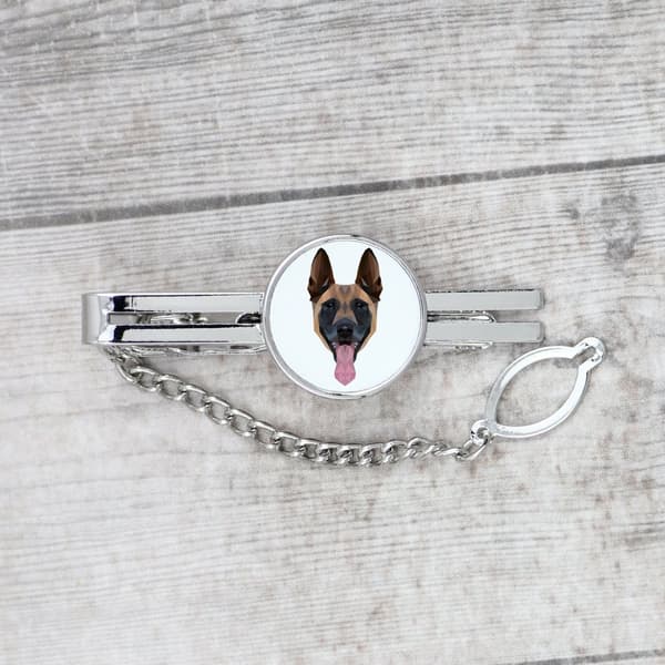 Malinois Belgian Shepherd - geometrisk slips med foto og inskription til Art-Dog slipset
