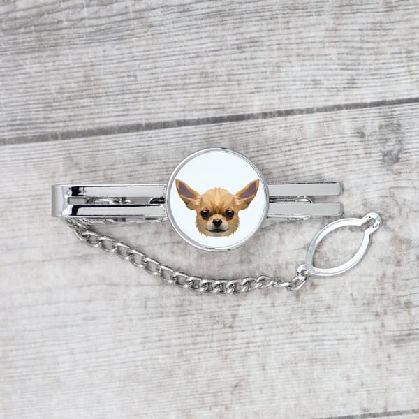 Korthåret Chihuahua - geometrisk klip med et foto og inskription til et Art-Dog-slips
