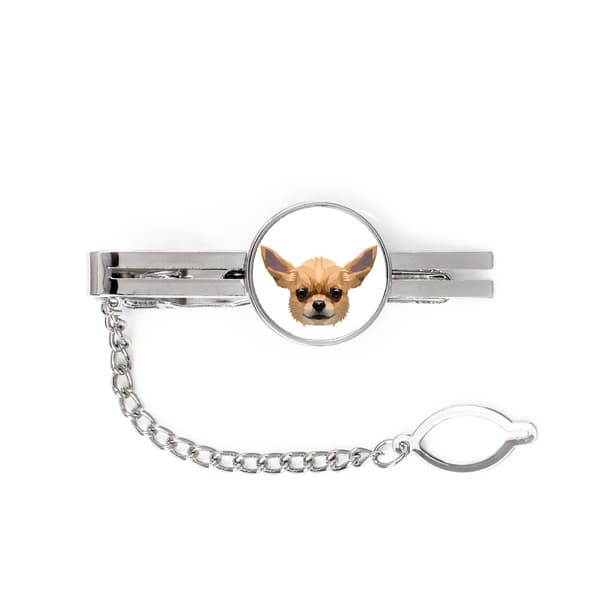 Korthåret Chihuahua - geometrisk klip med et foto og inskription til et Art-Dog-slips
