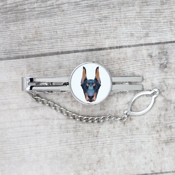 Doberman, Dobermann I - geometrisk nål med foto og inskription til Art-Dog slips