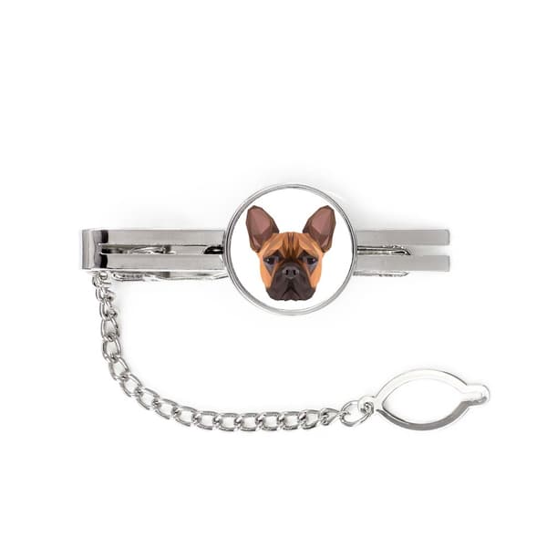 Ranskanbulldoggi - geometrinen klipsi, jossa on valokuva ja merkintä Art-Dog-solmioon