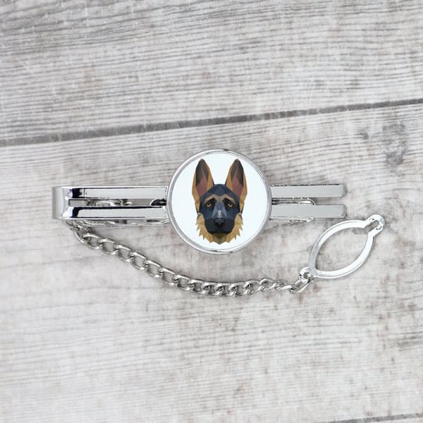 Schæferhund, Alsace I - geometrisk slips med foto og inskription til Art-Dog slipset