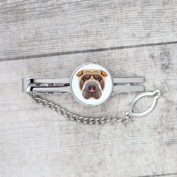 Shar Pei - ett geometriskt klipp med ett foto och en inskription för en Art-Dog-slips