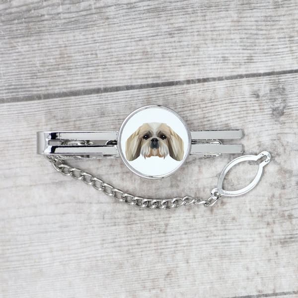 Shih Tzu, Shi tsu, Shi-Tzu, Szi-cu, Szitzu - geometrisk klip med et foto og inskription til Art-Dog-slipset