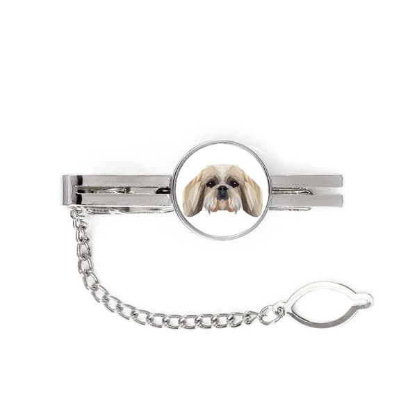 Shih Tzu, Shi tsu, Shi-Tzu, Szi-cu, Szitzu - geometrisk klip med et foto og inskription til Art-Dog-slipset