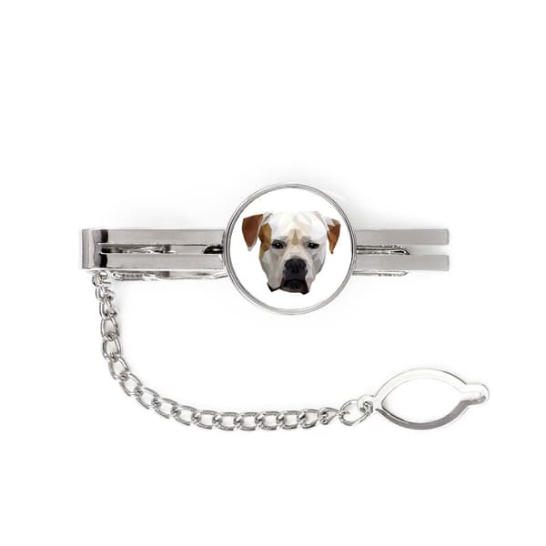 Amerikkalainen bulldog - geometrinen klipsi, jossa on valokuva ja kirjoitus Art-Dog-solmioon