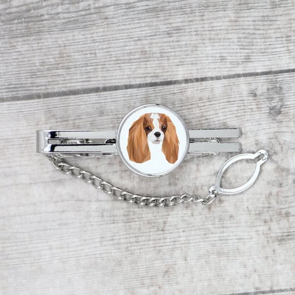 Cavalier King Charles Spaniel - geometrisk slips med foto og inskription til Art-Dog slipset