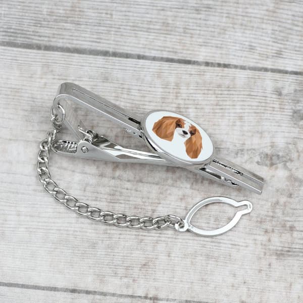 Cavalier King Charles Spaniel - geometrisk slips med foto og inskription til Art-Dog slipset