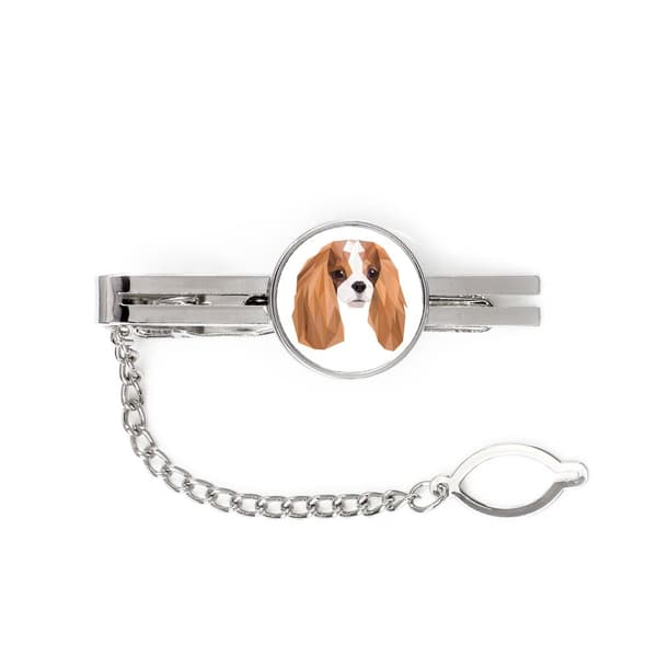Cavalier King Charles Spaniel - geometriskt slipsklämma med foto och inskription för Art-Dog slipsen