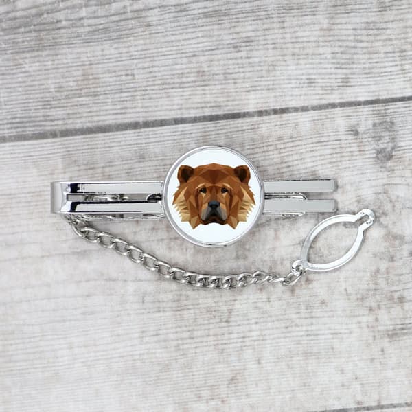 Chow Chow - en geometrisk nål med ett foto och en inskription för Art-Dog-slipsen
