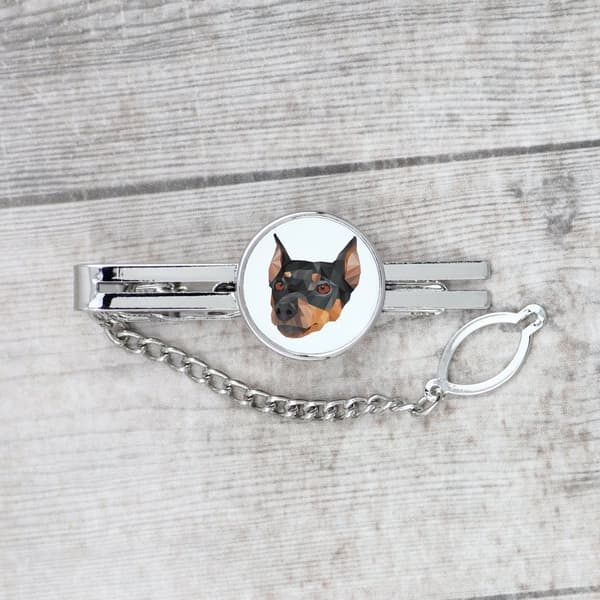 Medium Pinscher, German Pinscher - geometriskt slipsklämma med foto och inskription för Art-Dog slips