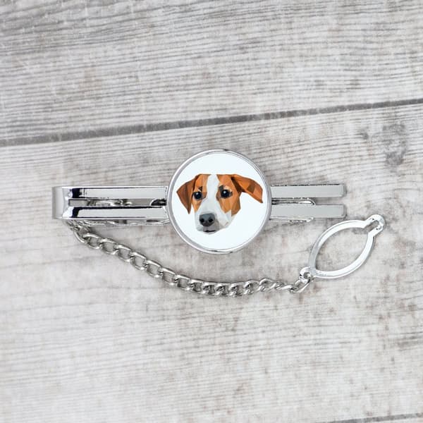 Jack Russell Terrier - geometrinen klipsi, jossa on valokuva ja kirjoitus Art-Dog-solmioon