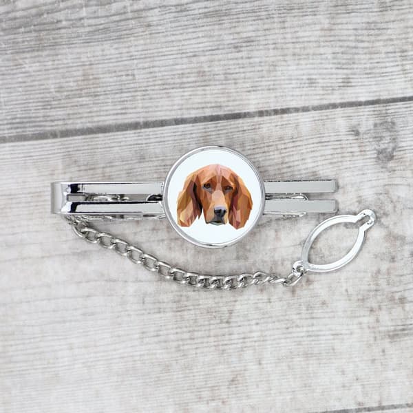 Engelsk Setter, Laverack - geometrisk slips med foto og inskription til et Art-Dog slips