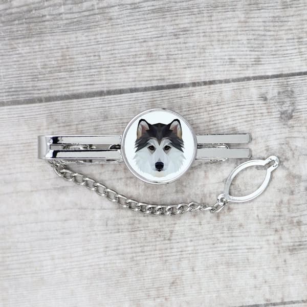 Siberian Husky, Siberian Husky - geometriskt slipsklämma med foto och inskription för en Art-Dog slips