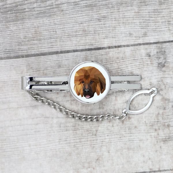 Tiibetinmastiffi, tiibetin tanskandoggi - geometrinen solmioklipsi, jossa kuva ja merkintä Art-Dog-solmioon