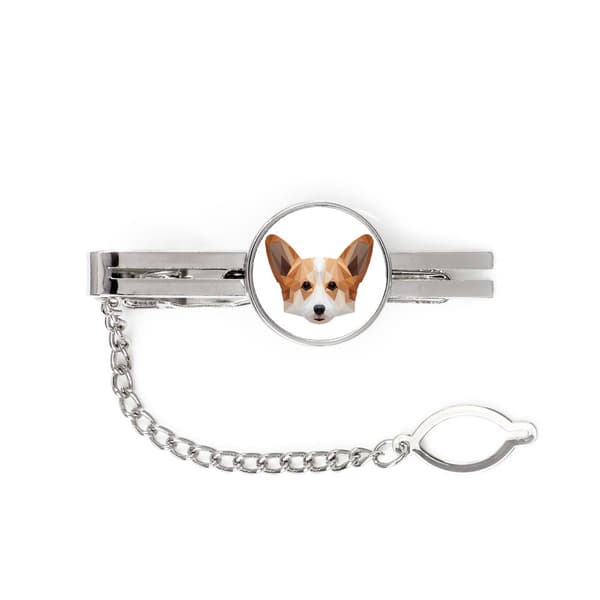 Pembroke Welsh Corgi - geometrinen solmioklipsi, jossa kuva ja merkintä Art-Dog-solmioon