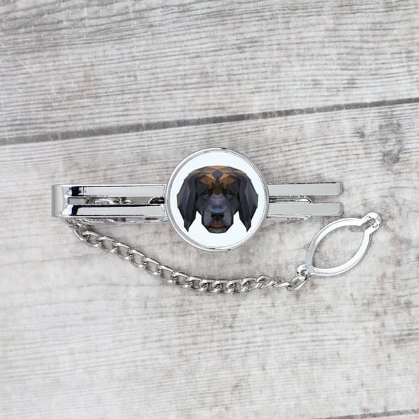 Leonberger - et geometrisk klip med et foto og en inskription til Art-Dog-slipset