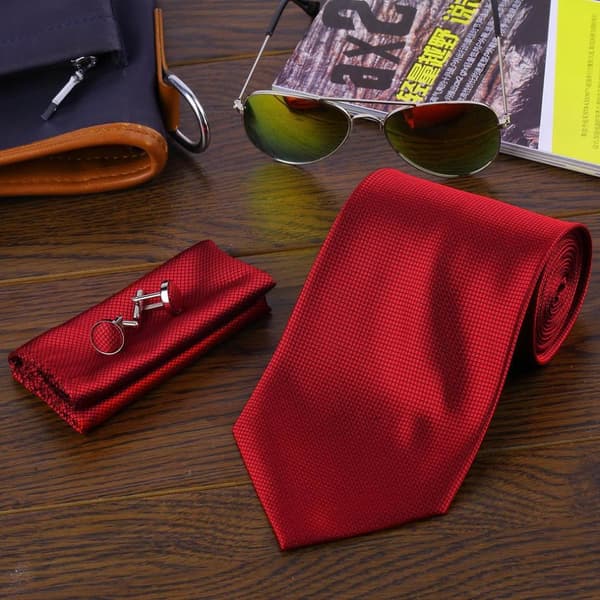 Kostym Accessoarer | Slips + Näsduk + Manschettknappar - Röd