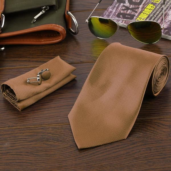 Kostym Accessoarer | Slips + Näsduk + Manschettknappar - Brun