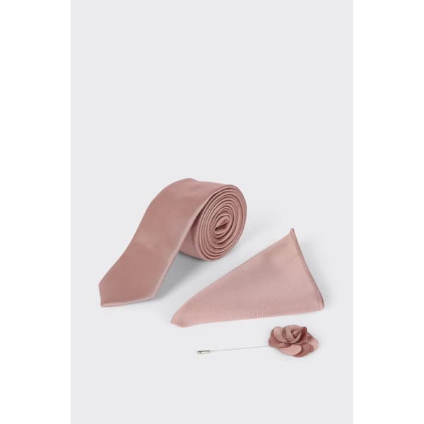 Burton Mens Plain Wedding Tie Set Pink One Size