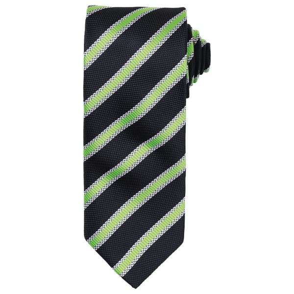Premier Mens Stripe Waffle Tie Black/Lime One Size